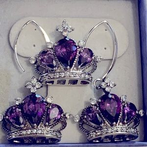 Like New Sterling Silver Crown Earrings & Charm Set